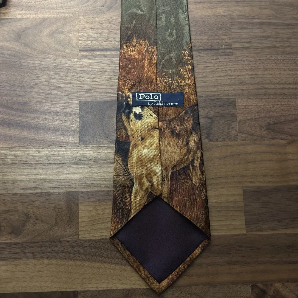 Rare Vintage Polo Ralph Lauren Hunting Dogs Silk Tie Equestrian Hand Made In USA